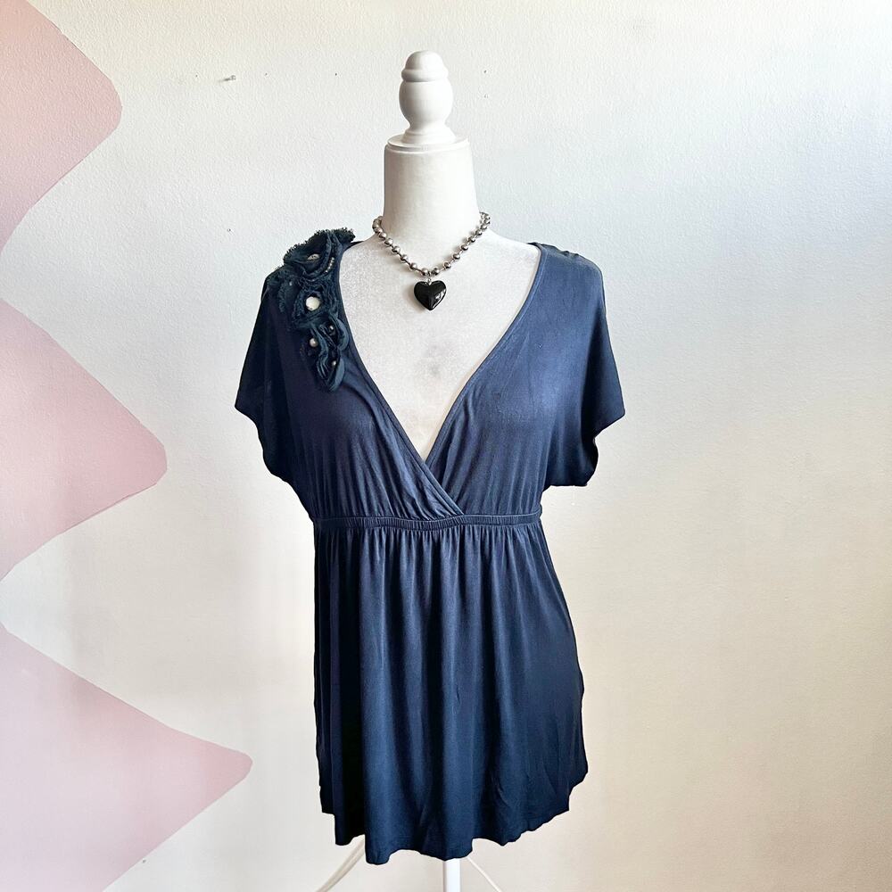 Vintage Blue 3D‎ Flower Babydoll Top Y2K 2000s Coquette Fairycore Medium